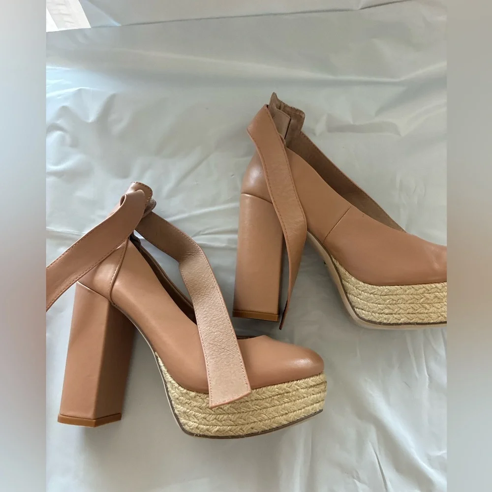 For Love & Lemons X  Raye Harper Nude Platform Heels Revolve EU 36/ US 6-6.5
